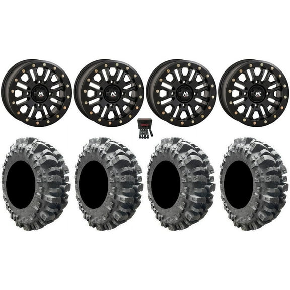 High Lifter HL23 Bdlk 14" Wheels Bk 28" Bogger Tires Can-Am Commander Maverick Renegade Outlander Defender