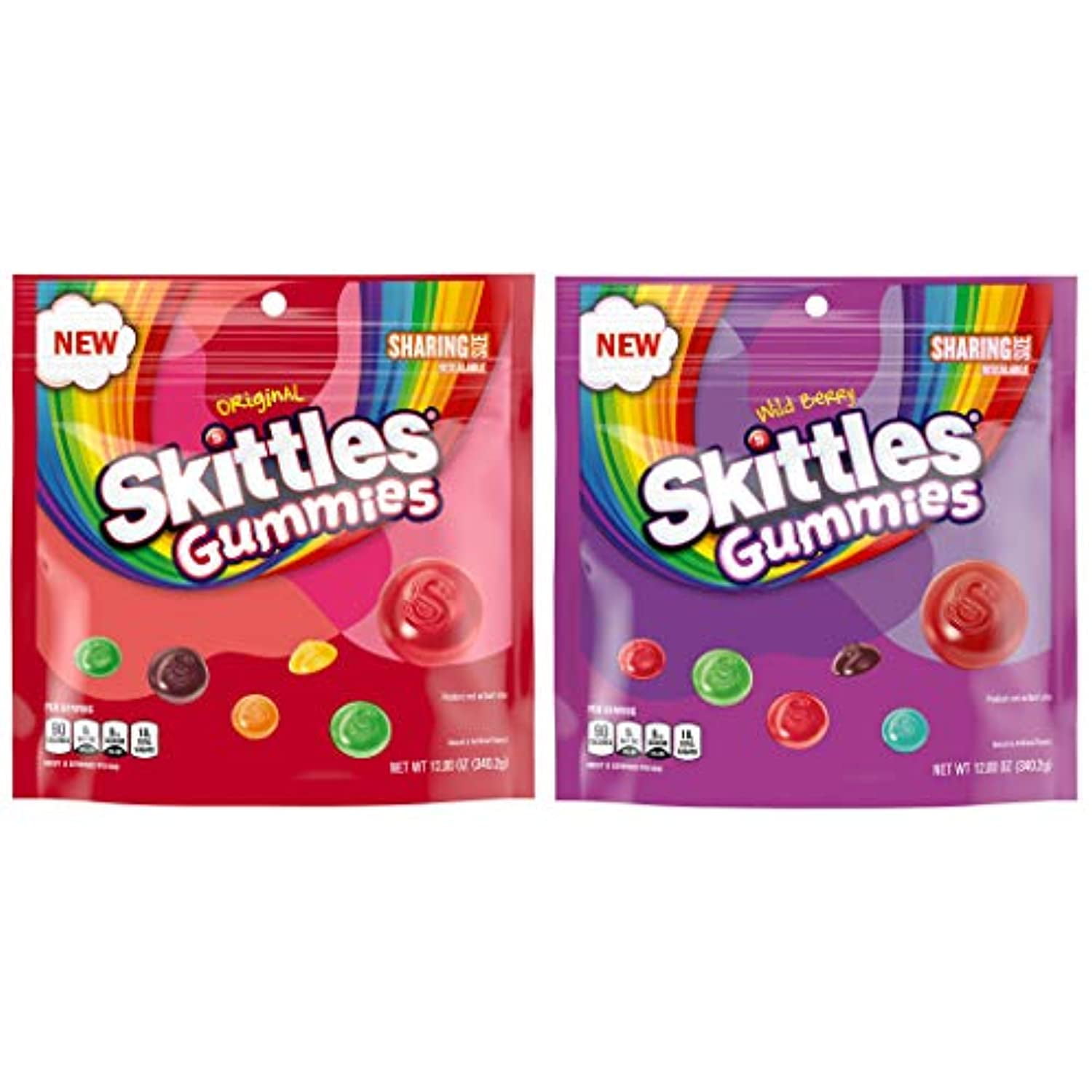 SKITTLES Gummy Candy Original and Wild Berry Sharing Size Bags Bundle
