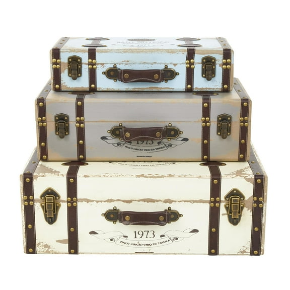 DecMode Farmhouse Vintage Stacked Wooden Trunk Set with Distressed Multicolor Finish, Set of 23", 21", 18"W