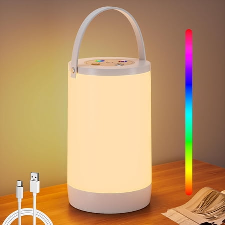 Dimmable Touch Night Light 7 RGB Colors & 5 Modes Voice-Activated & Remote LED Lamp with Hook for Bedroom Patio Garden Wedding Party Portable for Nursery & Hallway