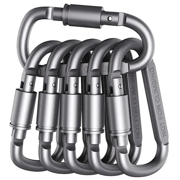 Lindmeyers Spring Loaded Aluminum Twist Screw Thread Locking Carabiner, Gray 5 Pieces