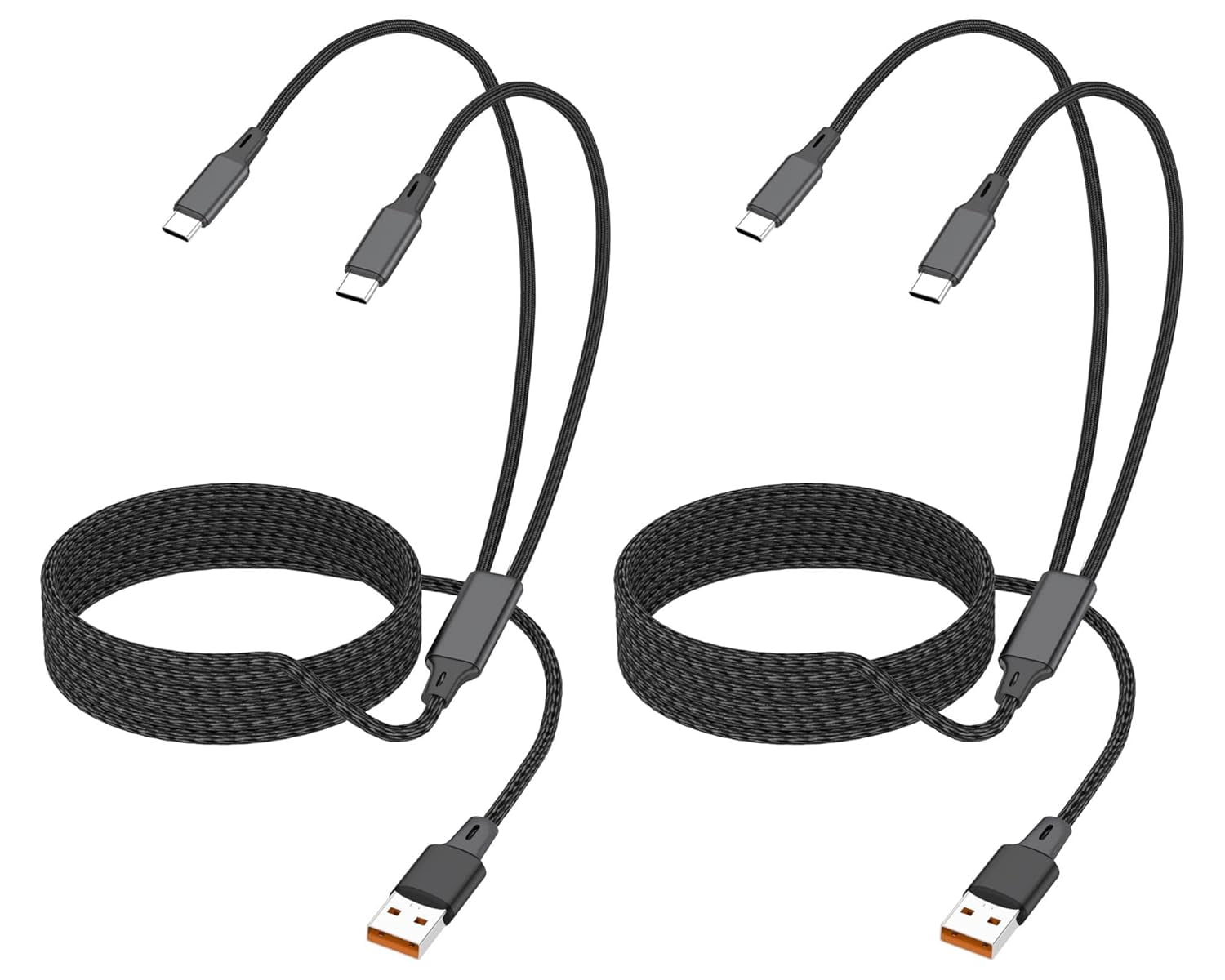 HRTGFD-4FT Multiple Charger Cable, 2Pack, 2-in-1 USB C, USB A to Dual USB C Cord, Multi USB Type C Splitter Cable for iPhone 16/15 Pro Max, iPad Air/Pro, Galaxy S24, Google Pixel,Android,Car