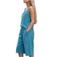 thumbnail image 6 of Zynoxe Two Piece Sets for Women With Pockets Fashion Zipper Round Neck Sleeveless Tank Top Wide Leg Culottes Set Versatile Solid Color Vacation Outfits Comfy Breathable Cotton Linen Summer Sets XL, 6 of 9
