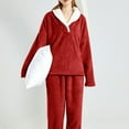 thumbnail image 4 of cfhntfmh Two Piece Sets for Women Sweatsuit Wide Leg Jogger Sets with Pockets Long Sleeve Lapel V Neck Sweatshirt Fall Tracksuit（Red,X-Large), 4 of 7