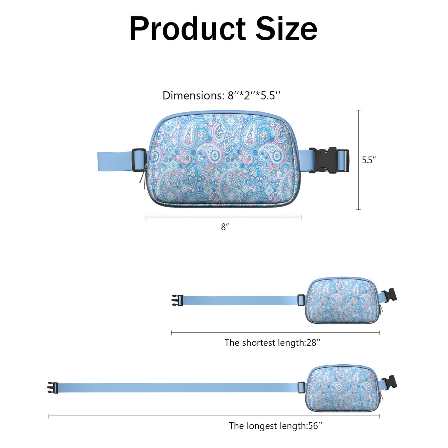 Mini Fanny Pack Boho Style Pattern Belt Bag for Women, Fashionable Waterproof Waist Pack with Adjustable Strap for Workout Running Traveling Hiking Cycling