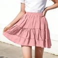 thumbnail image 2 of Khunlpohl Girl's Cotton Skirts Elastic Waisted Pleated Ruffled Hem Summer Casual Comfortable Vacation Skirt, 2 of 7