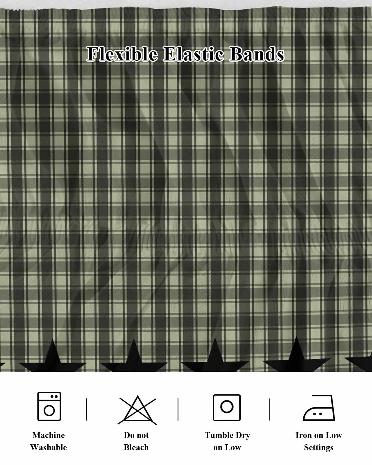 Sage Green Black Plaid Bed Skirt King Size, Vintage Star Buffalo Check Rustic Wrap Around Bed Skirting with Adjustable Elastic Strap, Dust Ruffled Pleated Bedskirts 18 Inch Drop for Bedroom King Beds