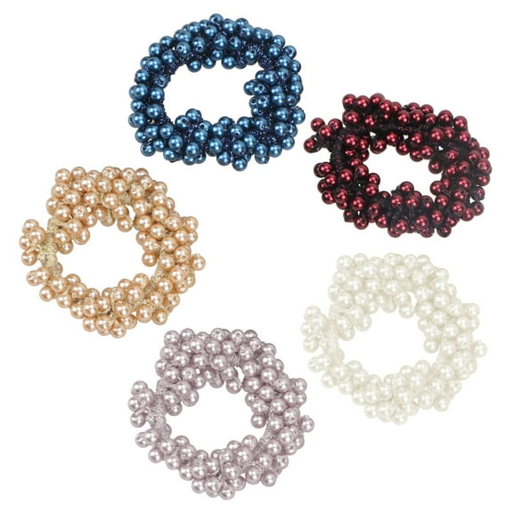 LOLIPPYY 5Pcs Hair Tie Assorted Color Handmade Beaded Hair Ring with Simple Chic Design for Decoration