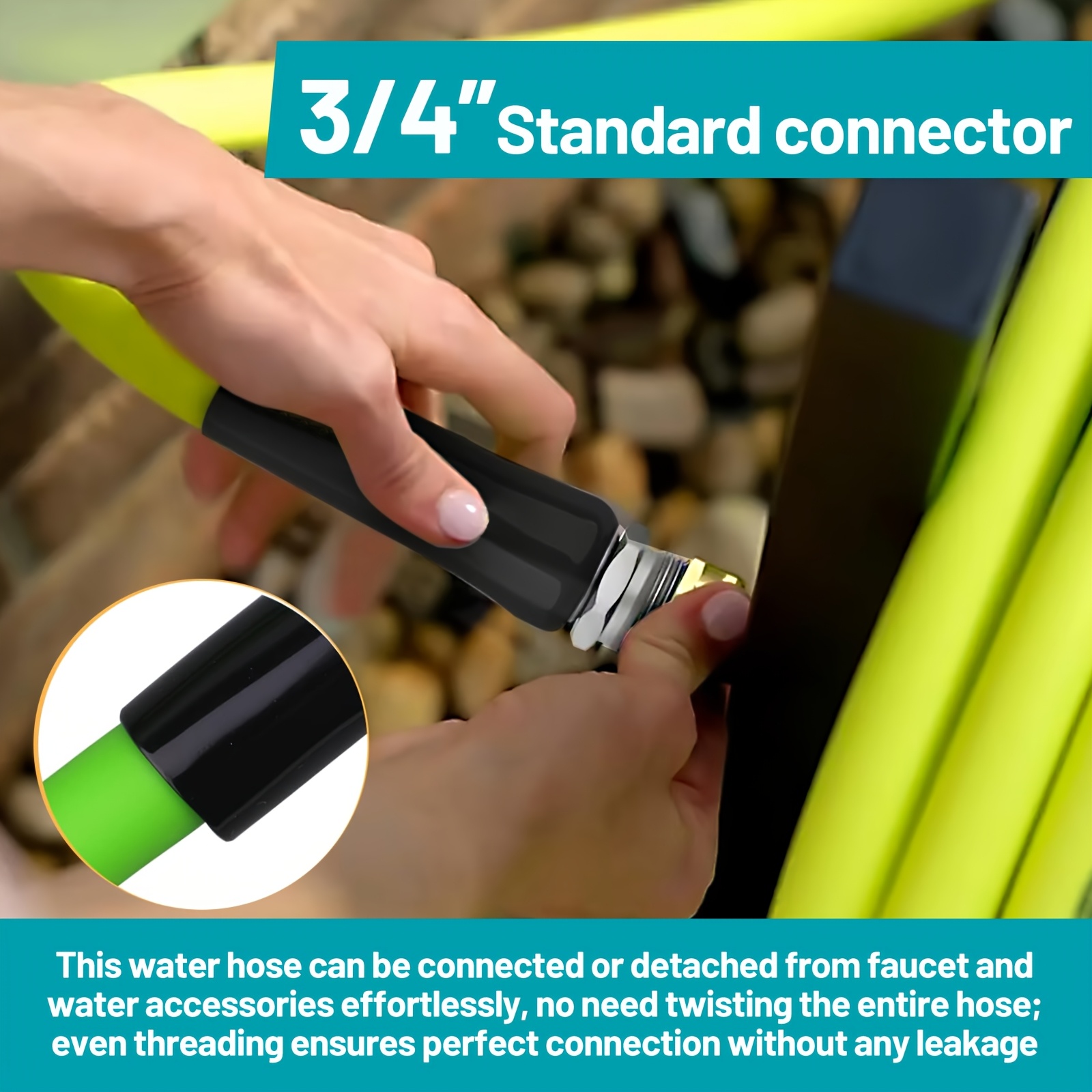 LOVFEN Heavy Duty Garden Hose - 5/8 Inch Swivel Fitting, 600 PSI Burst, Quick Connect US Threads (25/50/75/100/150ft)