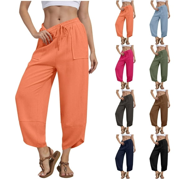 Ashirexll Wide Leg Pants Casual Pants for Women Solid Color Baggy Trousers Elastic Waistband Pocket Fashion Comfortable Daily