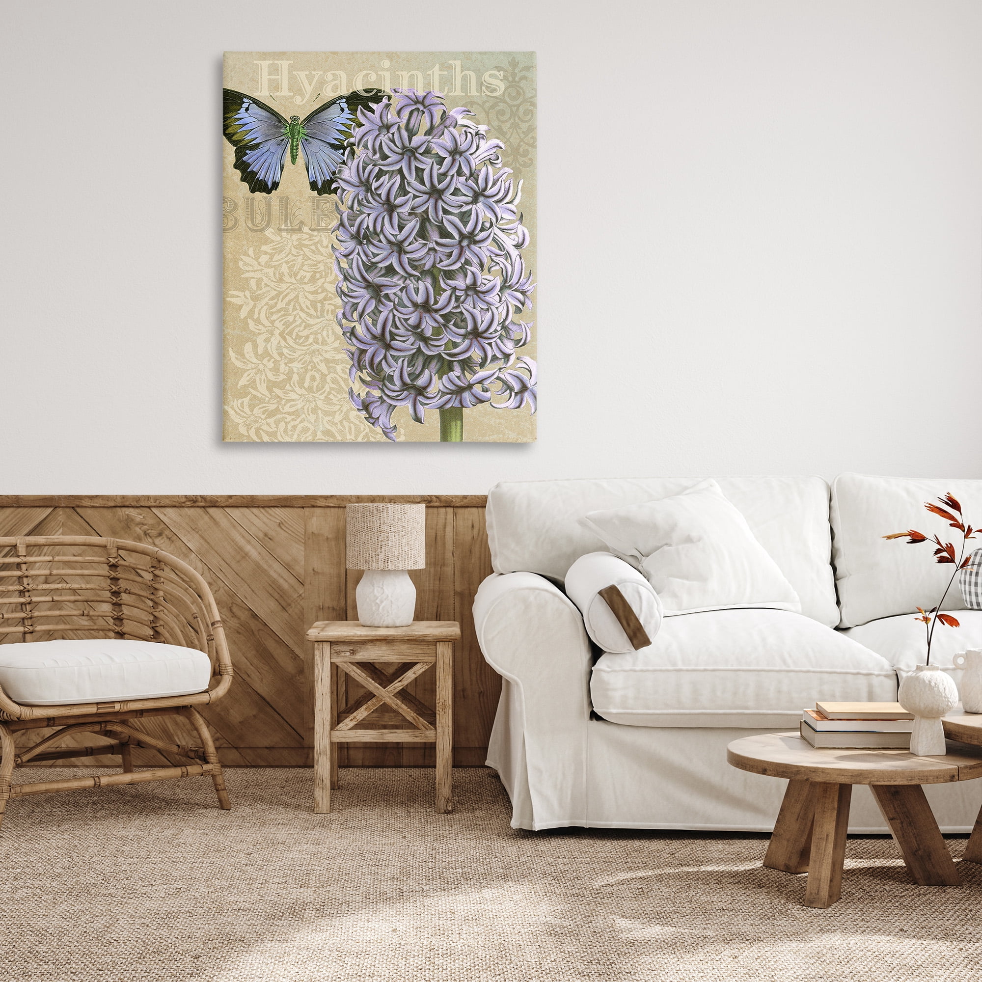 Stupell Industries Hyacinth Pattern & Butterfly Botanical & Floral Painting Gallery Wrapped Canvas Art Print Wall Art, 36 x 48