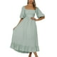thumbnail image 1 of Vestido con media manga abullonada, cuello cuadrado, espalda descubierta, dobladillo con volantes, vestido de cintura alta para mujer, 1 of 6