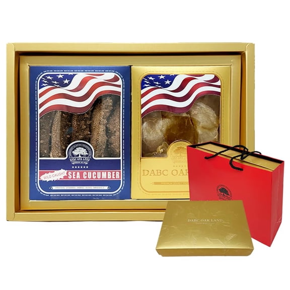gift boxes include sea cucumber, ginseng, dried scallops, cordyceps flowers, dried longan, fish belly, mushrooms,the best gift for men and women (Gift box, Red sea cucumber butterfly fish maw)