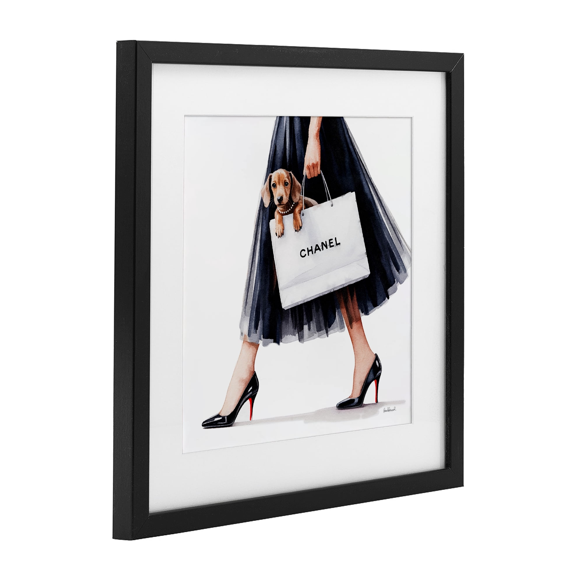 Stupell Industries Elegant Dog & Shopping Bag Black Framed Print Under Glass, design by Amanda Greenwood