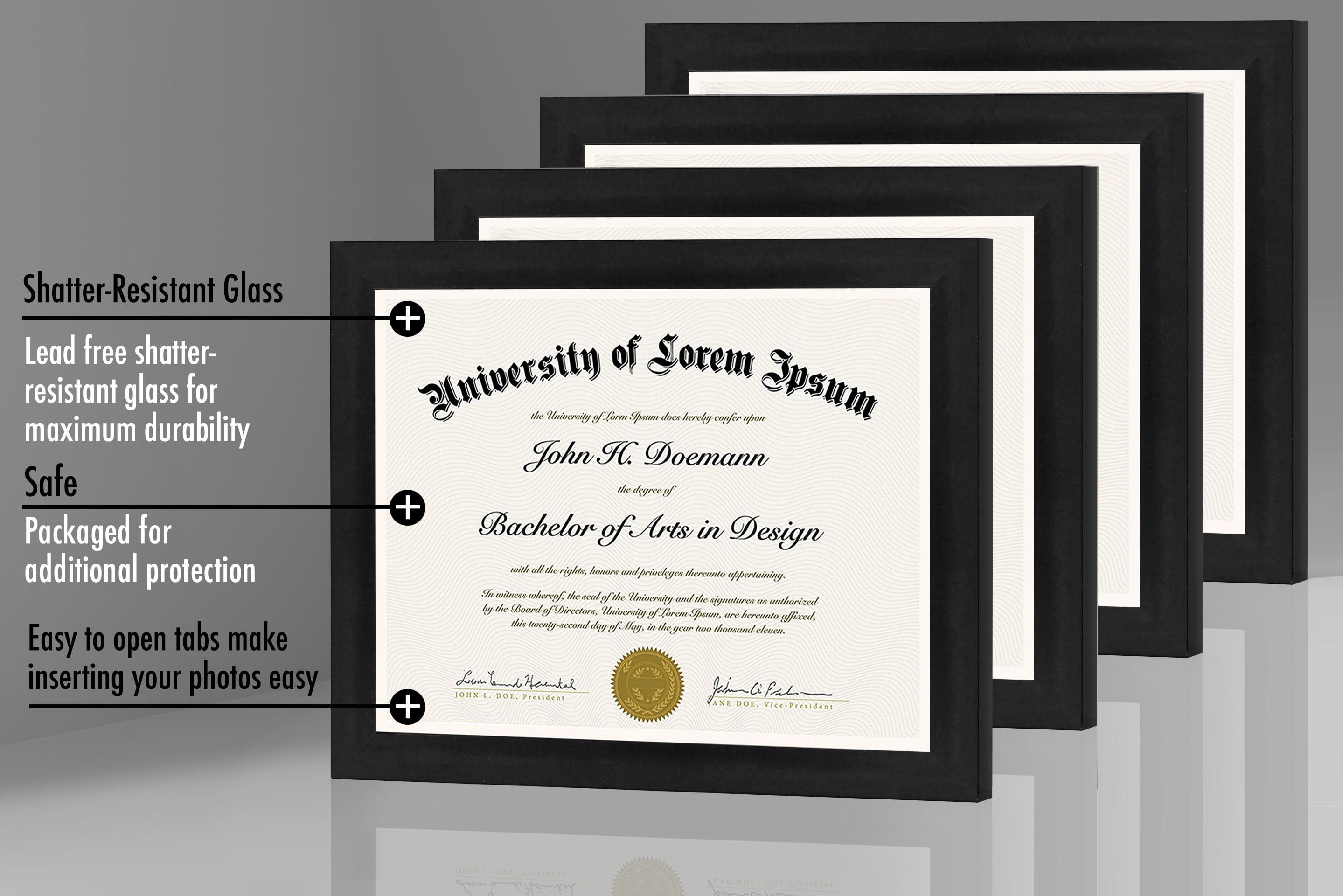 Americanflat 8.5x11 Diploma Frame in Black with Shatter Resistant Glass - Horizontal and Vertical Formats for Wall and Tabletop 4 Pack
