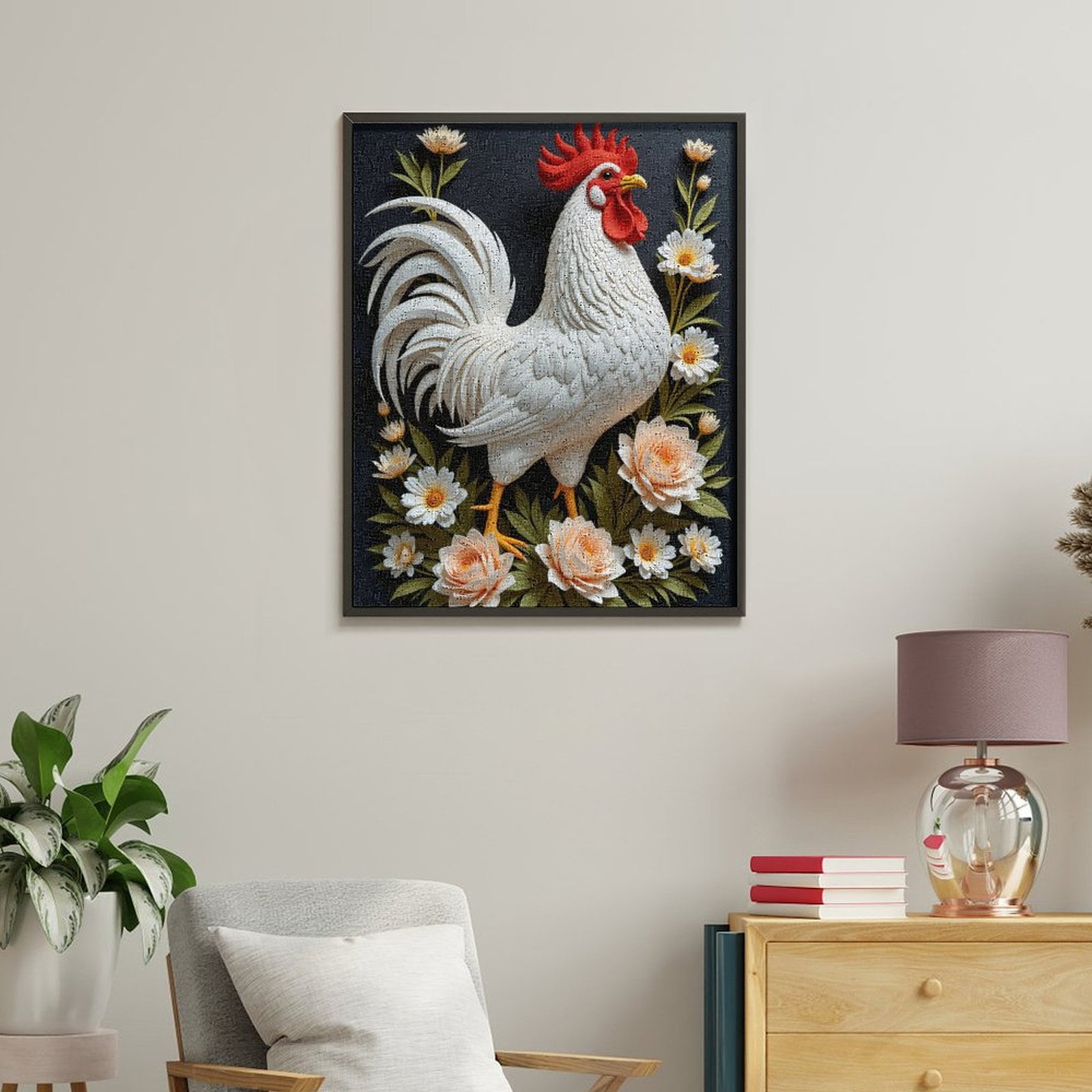 Paint By Numbers Kit for Adults Beginner - Rooster Floral Art Paper Sculpture DIY Canvas Painting Kits for Adults, Frameless Paint By Number for Adults for Home Wall Decor 16x20 Inch