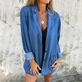 thumbnail image 5 of Women's Plus Size Lightweight Denim Jacket Cardigan Style Solid Color Button Front Long Sleeve, 5 of 7
