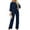 Navy, variant on Womens Casual Jumpsuits Loose Fit Belted Dressy Long Sleeve Crewneck Autumn Jumpsuit Long Wide Legs Formal Rompers Black L