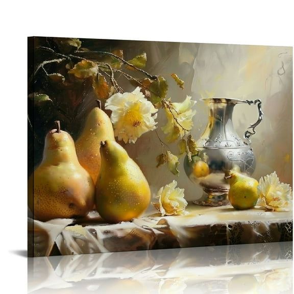 Creowell Pear Canvas Wall Art Antique Fruit Prints Vintage Kitchen Fruit Pictures Vintage Pear Canvas Still Life Painting For Kitchen Abstract Fruit Art Still Life Poster 20x16in
