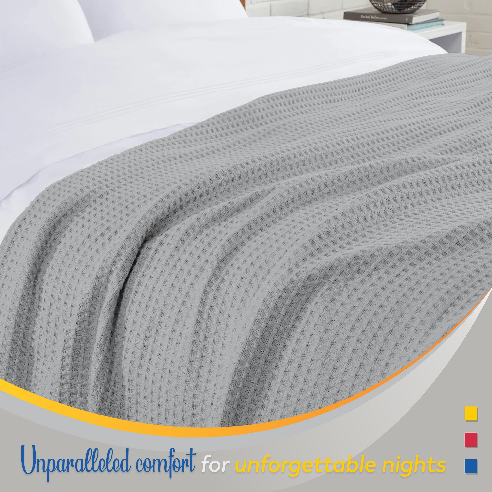 Color Sense 100% Cotton Waffle Weave Throw Blanket- Lightweight, Soft and Warm for Couch, Sofa and Bed- Full/Queen (90"X90") Light Gray