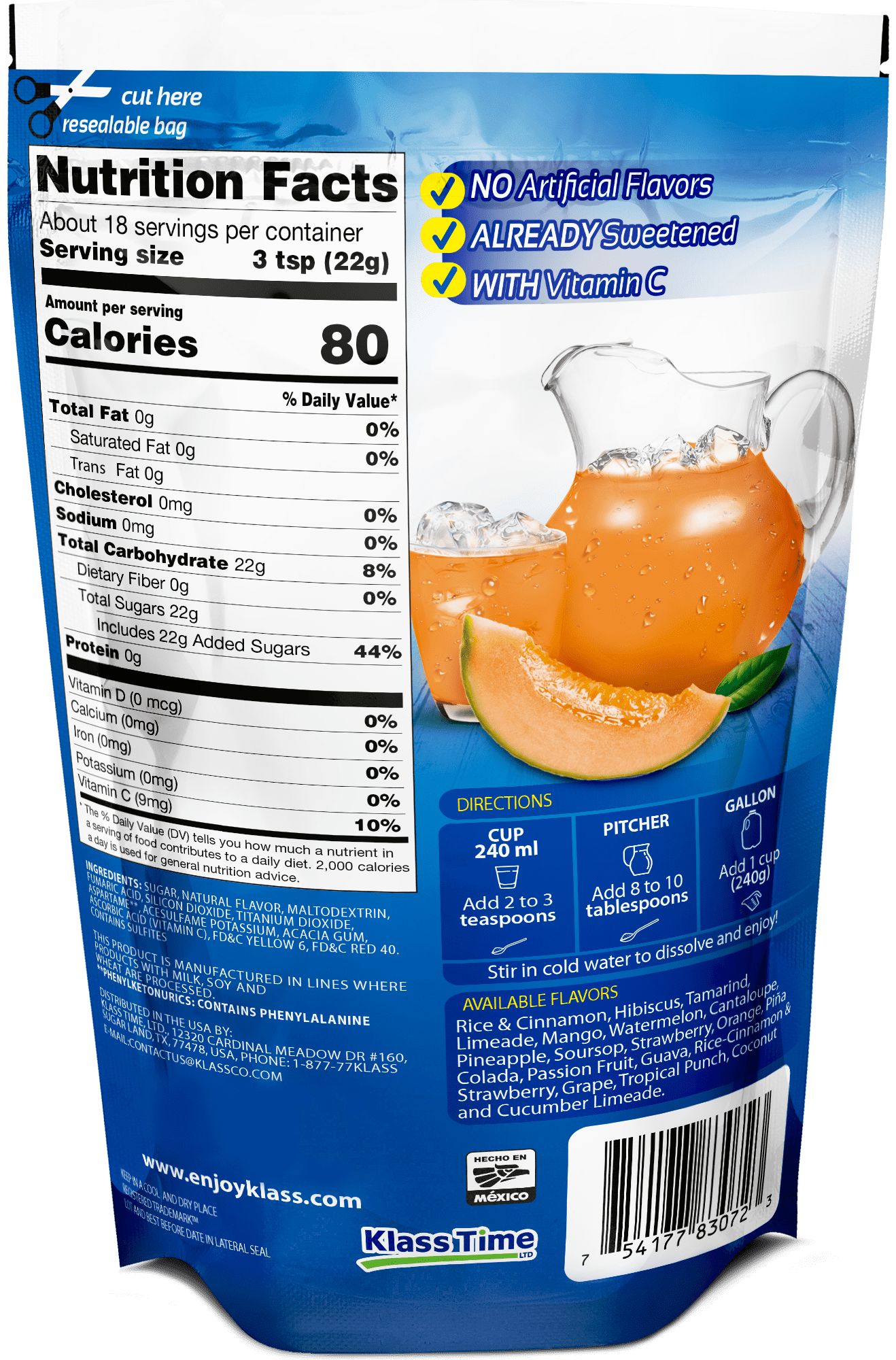 (6 pack) Klass Melon Naturally Flavored Drink Mix