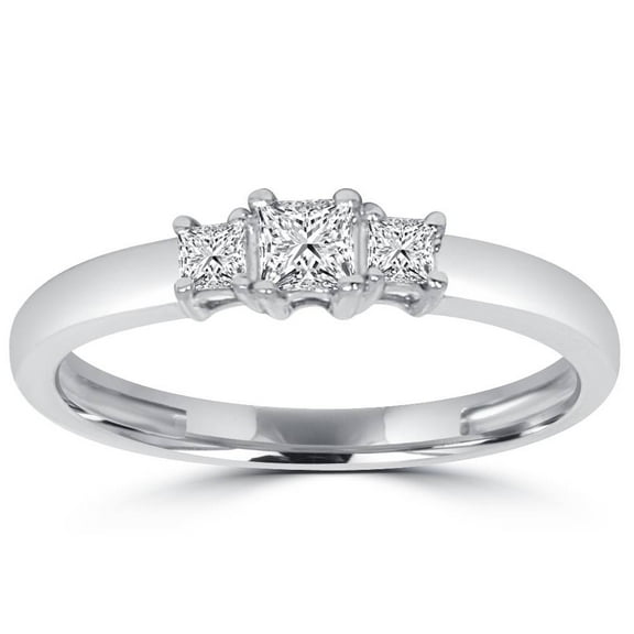 Pompeii 1/2ct Three Stone Princess Cut Diamond Ring 14K White Gold (H,I1)