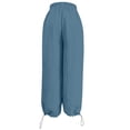 thumbnail image 3 of Lenpel Cotton Linen Pants for Women Lightweight Pleated Wide Leg Baggy Trousers Lounge Flowy Comfy Beach Vacation Clothes, 3 of 7