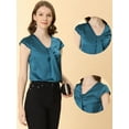 thumbnail image 2 of Allegra K Blusa De Satén Para Mujer, Oficina De Trabajo, Cuello En V, Manga Casquillo, Top Elegante Azul XL, 2 of 5