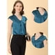 thumbnail image 2 of Allegra K Blusa De Satén Para Mujer, Oficina De Trabajo, Cuello En V, Manga Casquillo, Top Elegante Azul XL, 2 of 5