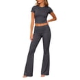 thumbnail image 4 of zejinsd Two Piece Sets for Women Short Sleeves Crop Tops with High Waist Fit Flare Pants Sets Casual Outdoor Tracksuits Yoga Fitness Outfit, 4 of 7