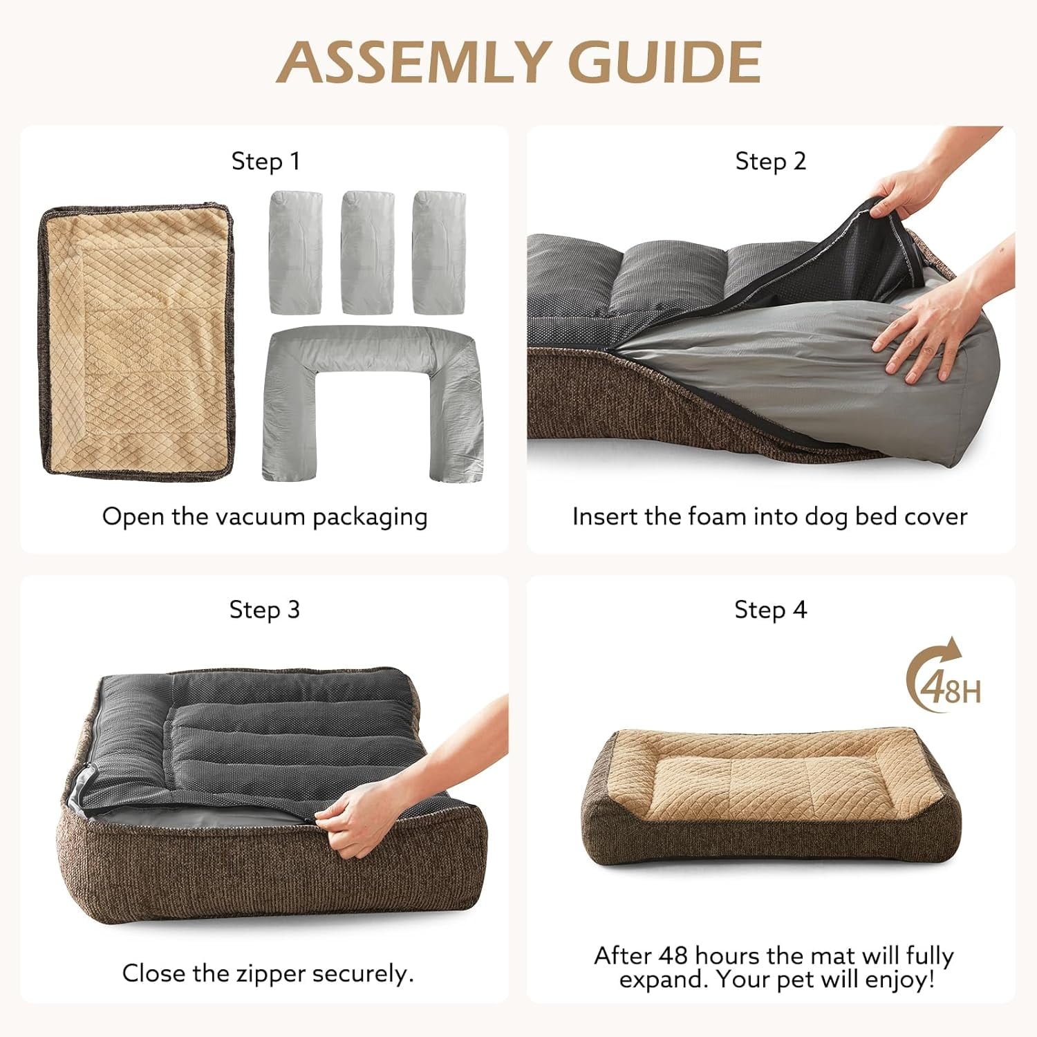 Extra Large Orthopedic Dog Beds Large Sized Dog, Extra Thick Supportive Big Dogs Bed with Sides and Waterproof Lining, Ultra Soft Pet Bed Sofa, Brown, 48''x35''