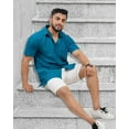 thumbnail image 5 of HAPPY BAY Men's Beach Summer Button Down Short Sleeve Untucked Solid Shirt With Pocket Oxford Casual Shirts for Men M Plain, Turquoise, 5 of 6