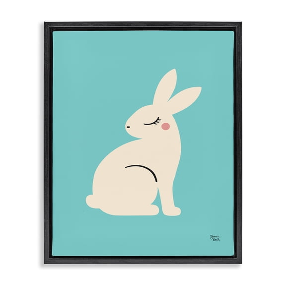Stupell Industries Eclectic Blushing Rabbit on Blue Black Floating Frame Canvas Art, 17 x 21, by Jessica Beck