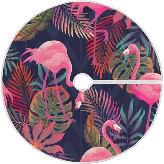 FMSHPON Palm Leaf Flamingo Xmas Christmas Tree Skirt Stand Mat for Holiday Party Decoration Indoor Outdoor 48 inches