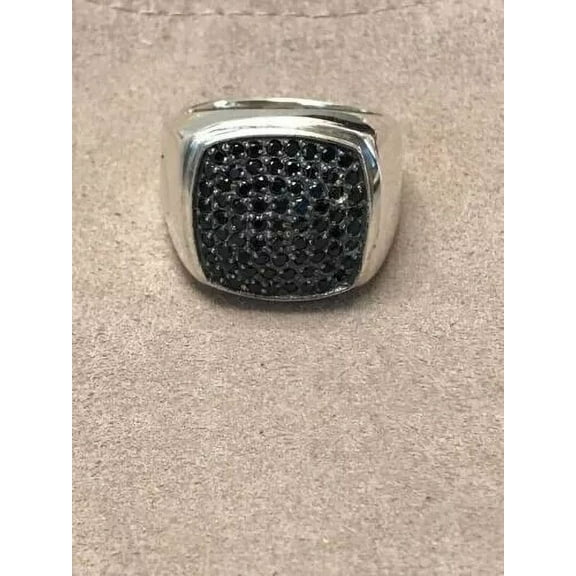 2Ct Round Created Black Diamond Men's Signet Pinky Ring 14k White Gold Plated