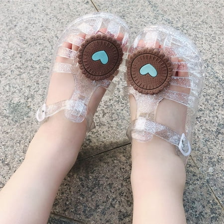 

Dianli Girls and Boys Open Toe Sandals Lightweight Breathable Toddler Shoes Baby Girls Cute Fruit Jelly Colors Hollow Out Non-slip Soft Sole Beach Roman Sandals White Toddler Sandals 7-8Years