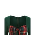 thumbnail image 3 of Qiylii Women Christmas Vintage Plaid Mid Dress Short Sleeve Patchwork Bowknot Neckline Party Cocktail Xmas Holiday Dresses, 3 of 8