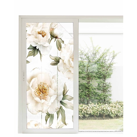 Window Privacy Film White Floral Stained Glass Window Film Decorative Sun Block Window Cover Rustic Simple Pastoral Spring Flowers Window Clings Static Adhesive Sticker for Bathroom 35.4"x78.7"