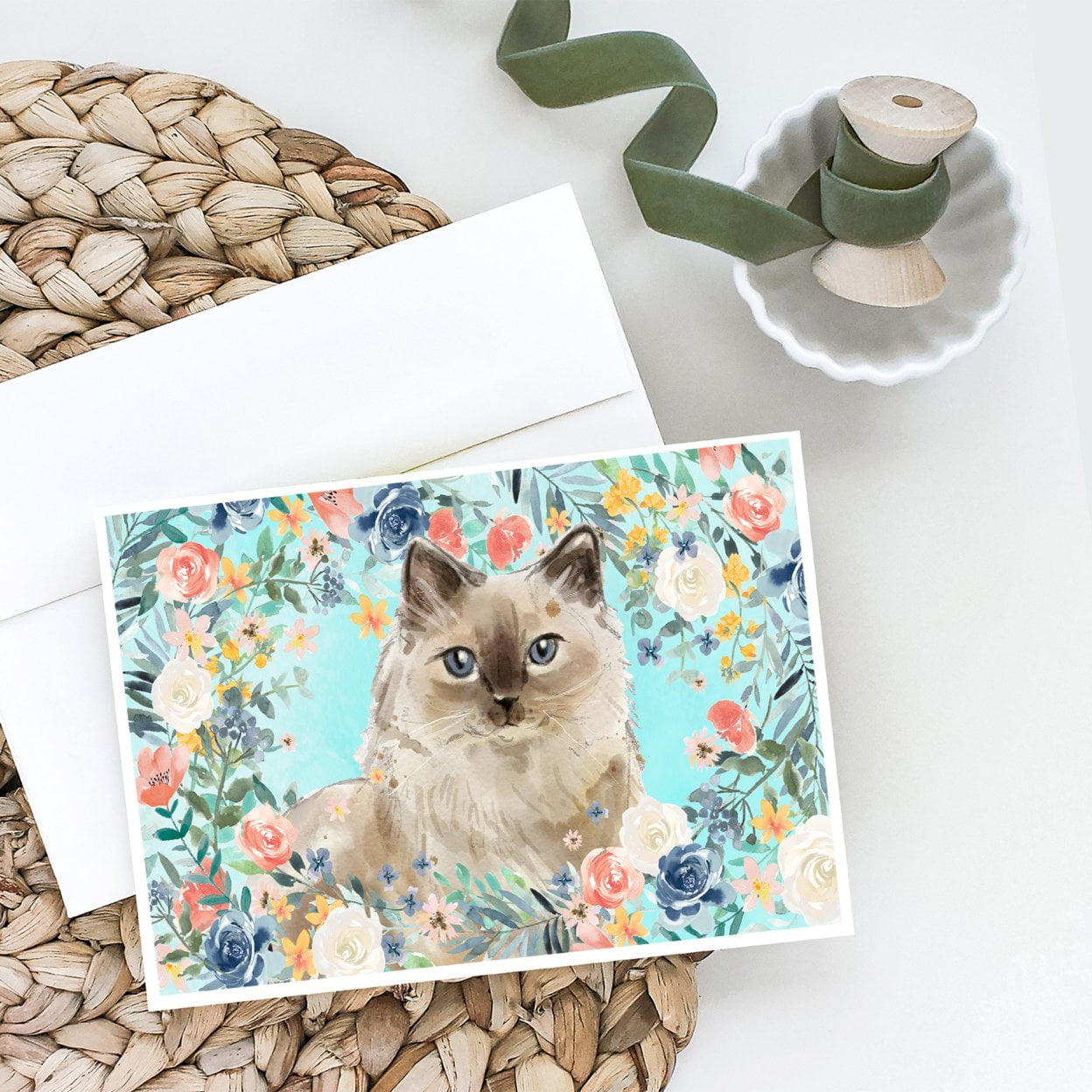 Ragdoll Spring Flowers Greeting Cards and Envelopes Pack of 8