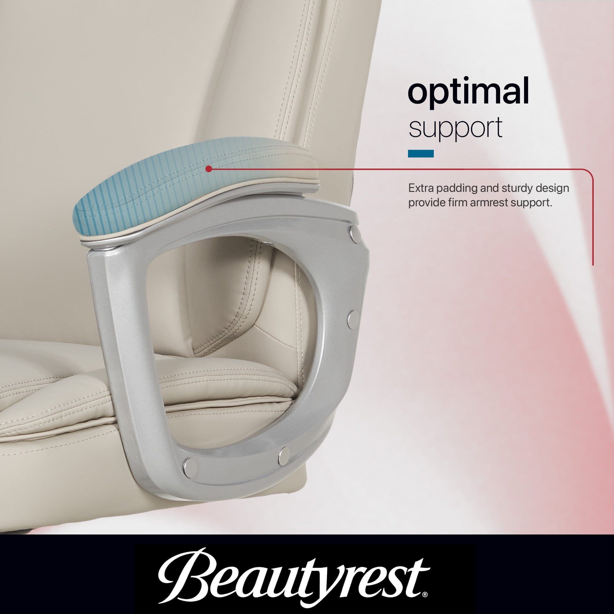 Beautyrest Beyla Ergonomic Manager Office Chair with Padded Armrest for Teens and Adults, Ivory
