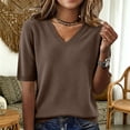 thumbnail image 5 of LEKODE Women Pullover Top, V‑Neck Short Sleeve Ribbed Cuff Knit Sweater for Office Going Out Daily, Casual Coffee M, 5 of 9