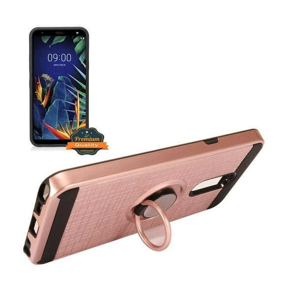 Case for LG K52 Hybrid 360° Ring Armor Shockproof Dual Layers 2 in 1 Holder with Ring Stand for Magnetic Car Mount Cover for LG K52 by Xcell - Rose Gold