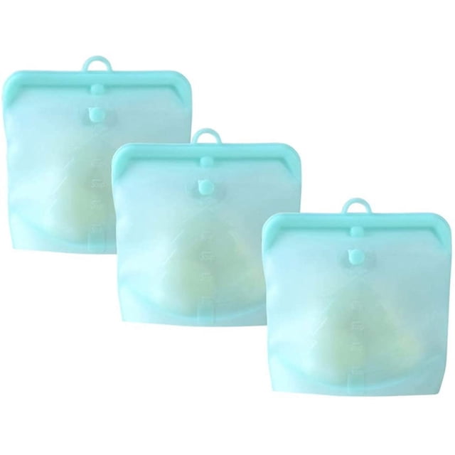 Reusable Food Storage Bags, Food Grade Silicone, Cook, Store, Freeze, Microwave Safe, Airtight, Set Of 3