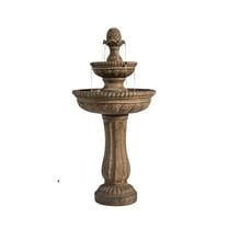 XBrand 39" 2-Tier Outdoor Freestanding Solar Water Fountain - Classic Design, Sand Stone Resin Bird Bath with Pump