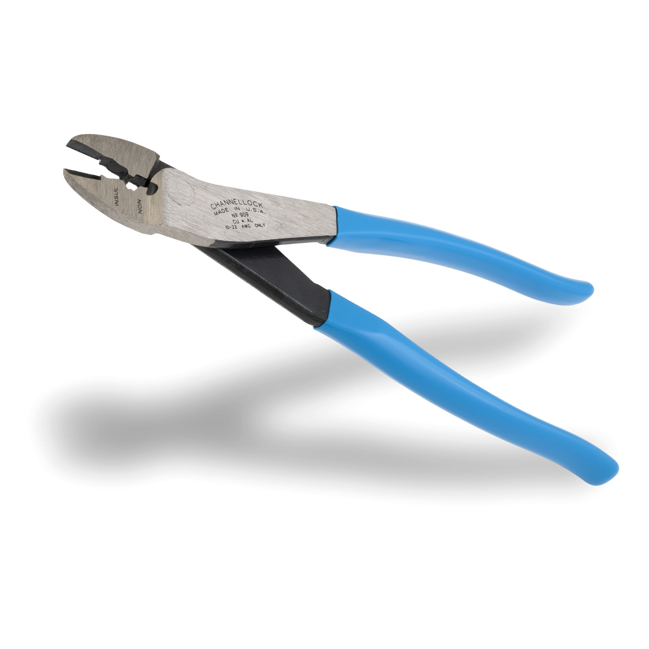 CHANNELLOCK 9.5-inch Wire Crimping Pliers, Ideal for Insulated and Non-insulated Connections and Terminals Using 10-22 AWG Wire, Made in USA (909)
