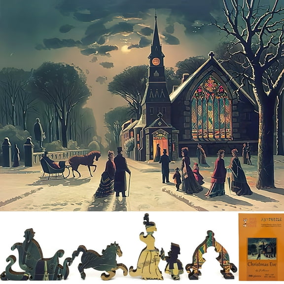 Wooden Jigsaw Puzzles for Adults - Uniquely Shaped Pieces - made in the USA by FoxSmartBox - 200 Pieces – Christmas Eve