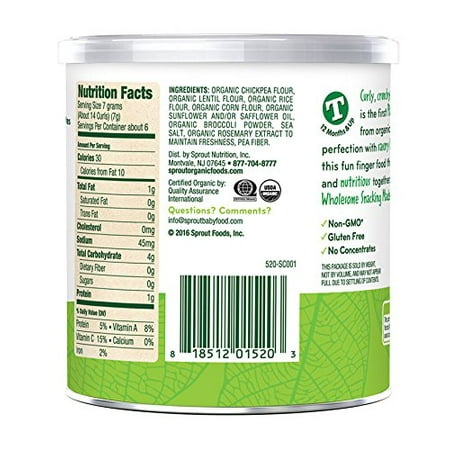 Sprout Organic Baby Food, Sprout Curlz Organic Toddler Snacks, Broccoli, 1.48 Ounce Canister (Pack of 10)