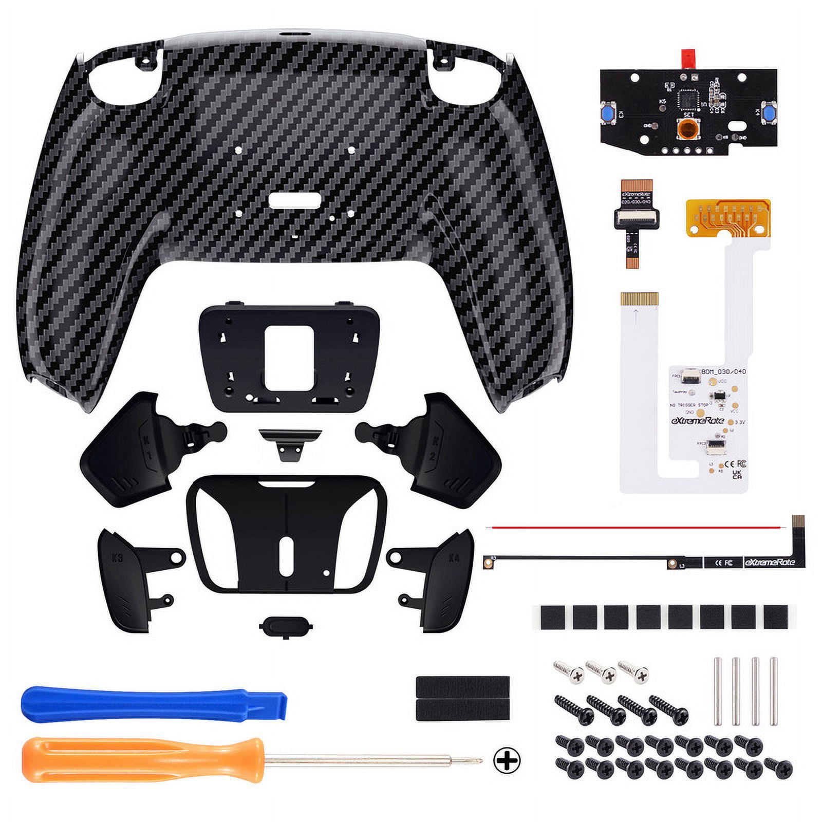 eXtremeRate Back Paddles Programable RISE4 V3 Remap Kit for PS5 Controller BDM-030 040 050, Upgrade Board Graphite Carbon Fiber Redesigned Bottom Shell 4 Back Buttons for PS5 Controller -NO Controller