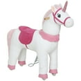 thumbnail image 2 of Qaba Ride on Unicorn Toy for Kids 4-7 Years, 37.8 Inch Plush Baby Rocking Horse, Mechanical Walking Animal with Wheels, No Batteries Required, White, 2 of 9