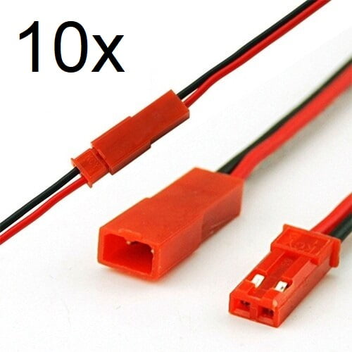 10x 2Pin Connectors Attached Wire Insulated Red Black Female Male